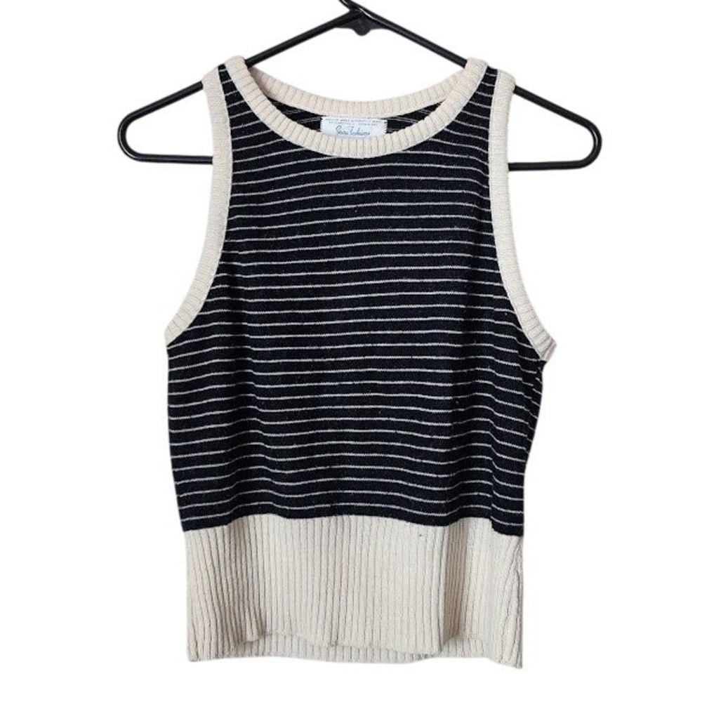 SEARS‎ FASHIONS 70's Striped Knit Sweater Tank Top Black Ivory